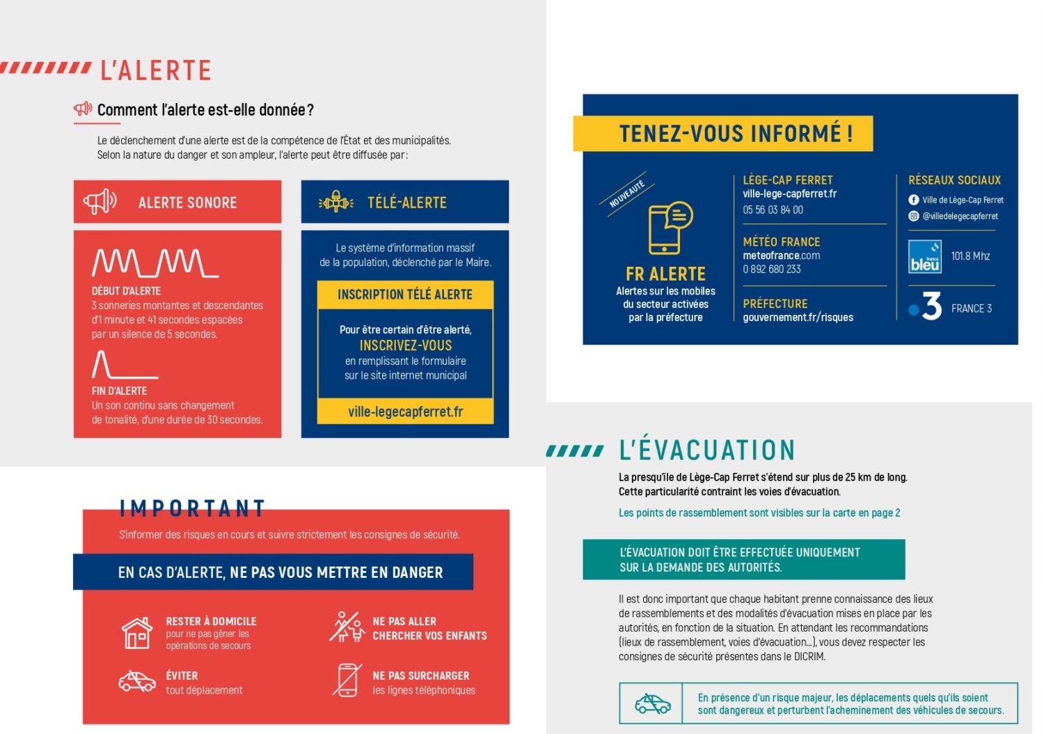 Infographie extraite du DICRIM qui reprend les informations sur l’alerte sonore et l'évacuation. 